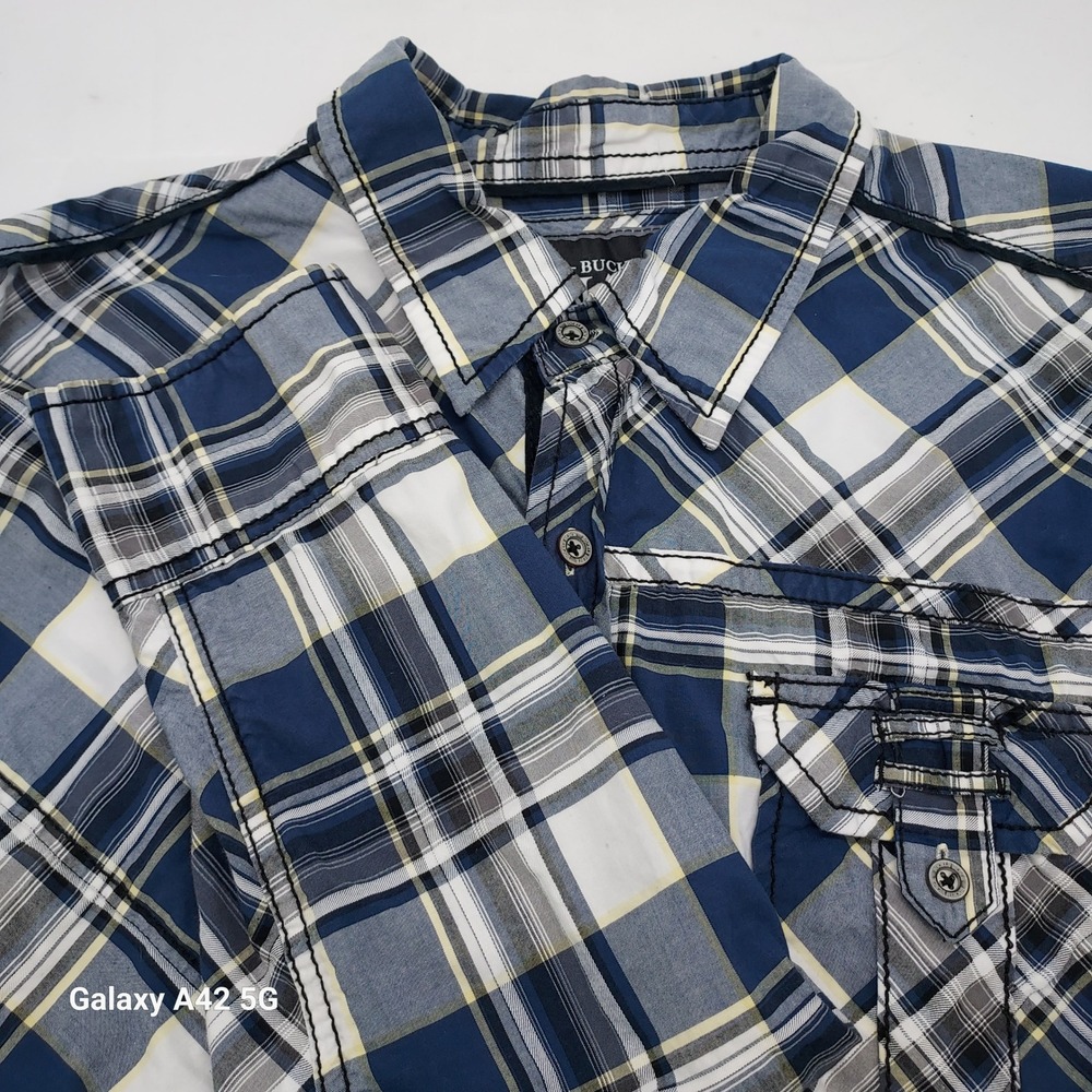 Buckle Black No 48 Mens XL Slim Fit Plaid Button Down Shirt Blue BB050NM